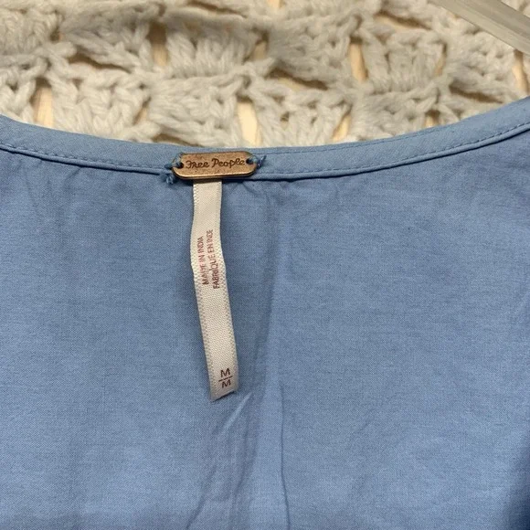Free People Maisie Eyelet Blouson Top Women Sz M Blue Sleeve 100%Cotton - Picture 3 of 14